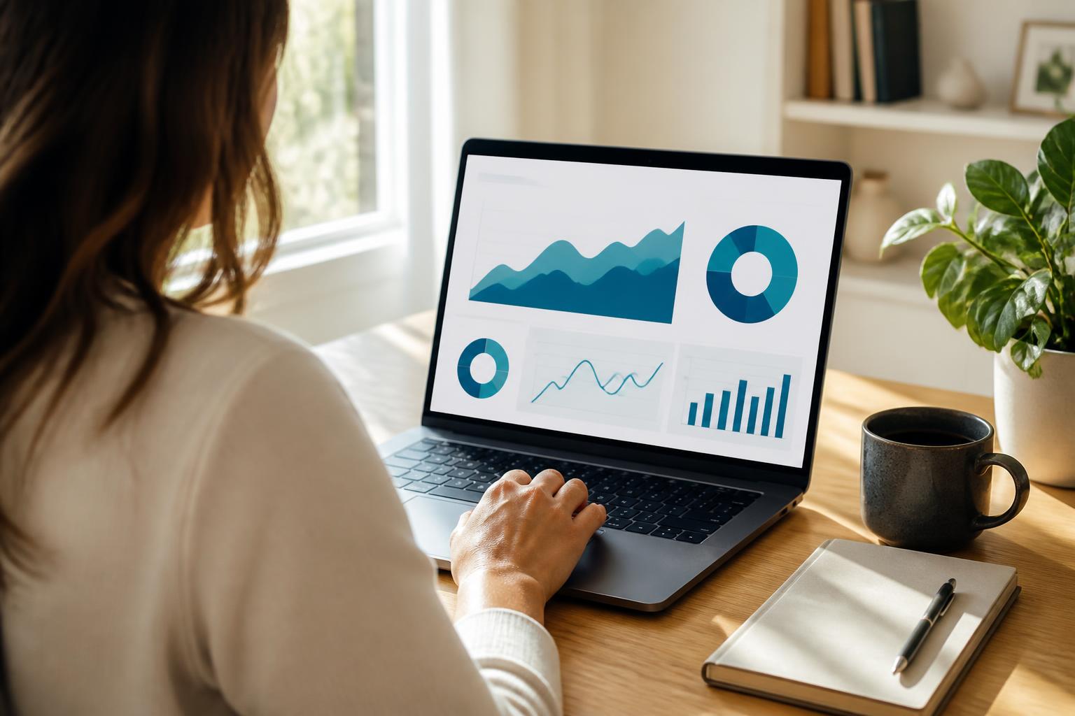 Persoană care investește online în titluri de stat de pe laptop