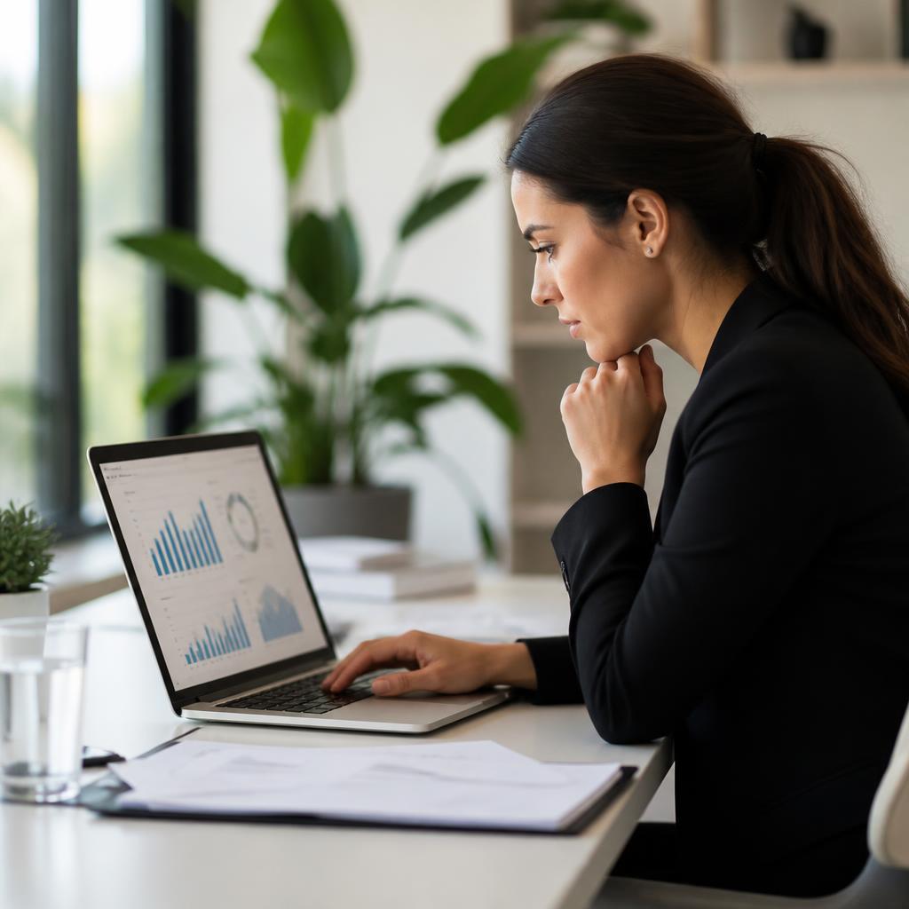 Profesionistă analizând date salariale la birou modern
