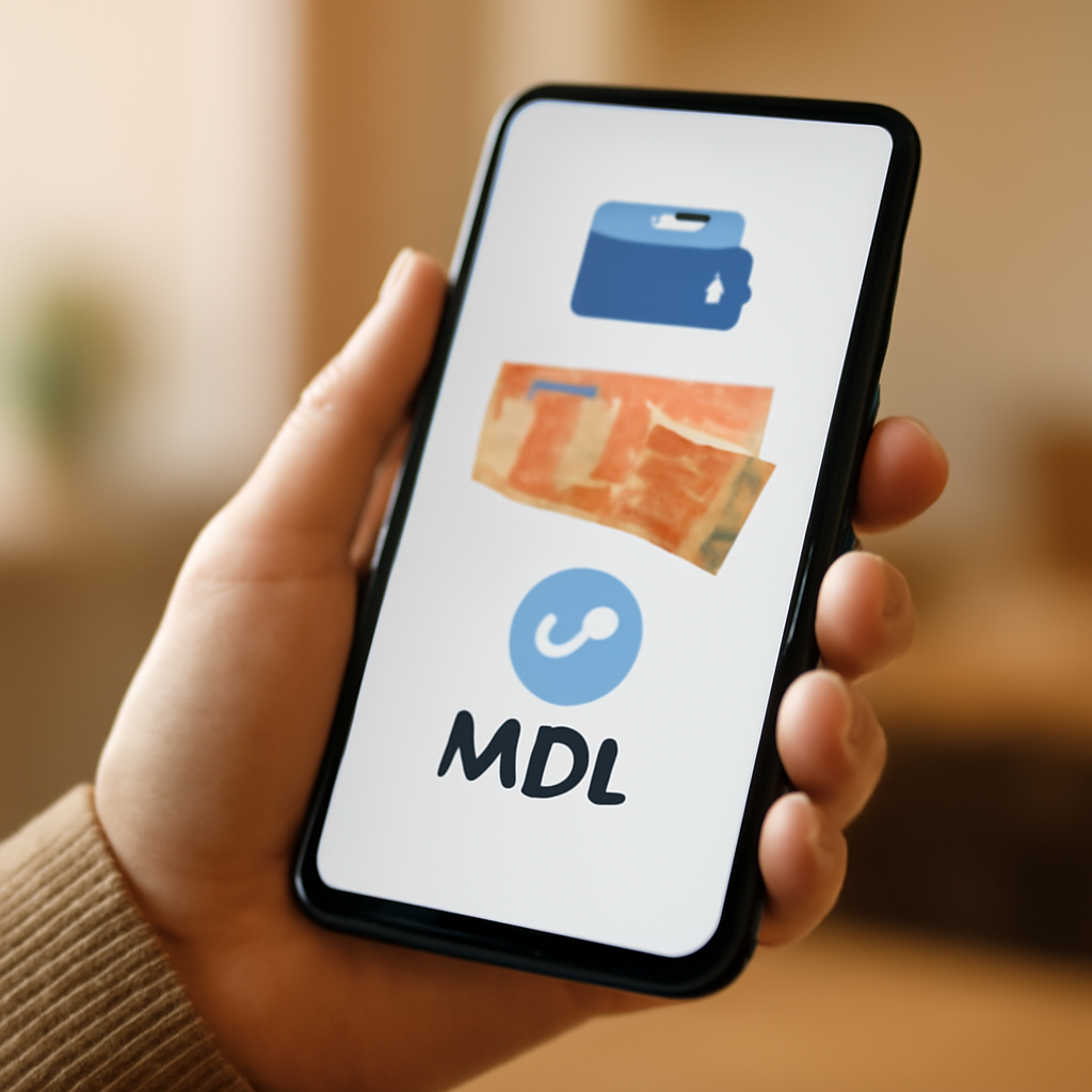 Close-up of a smartphone screen displaying a digital wallet or instant payment application with Moldovan lei currency, held by a person in a casual, everyday se