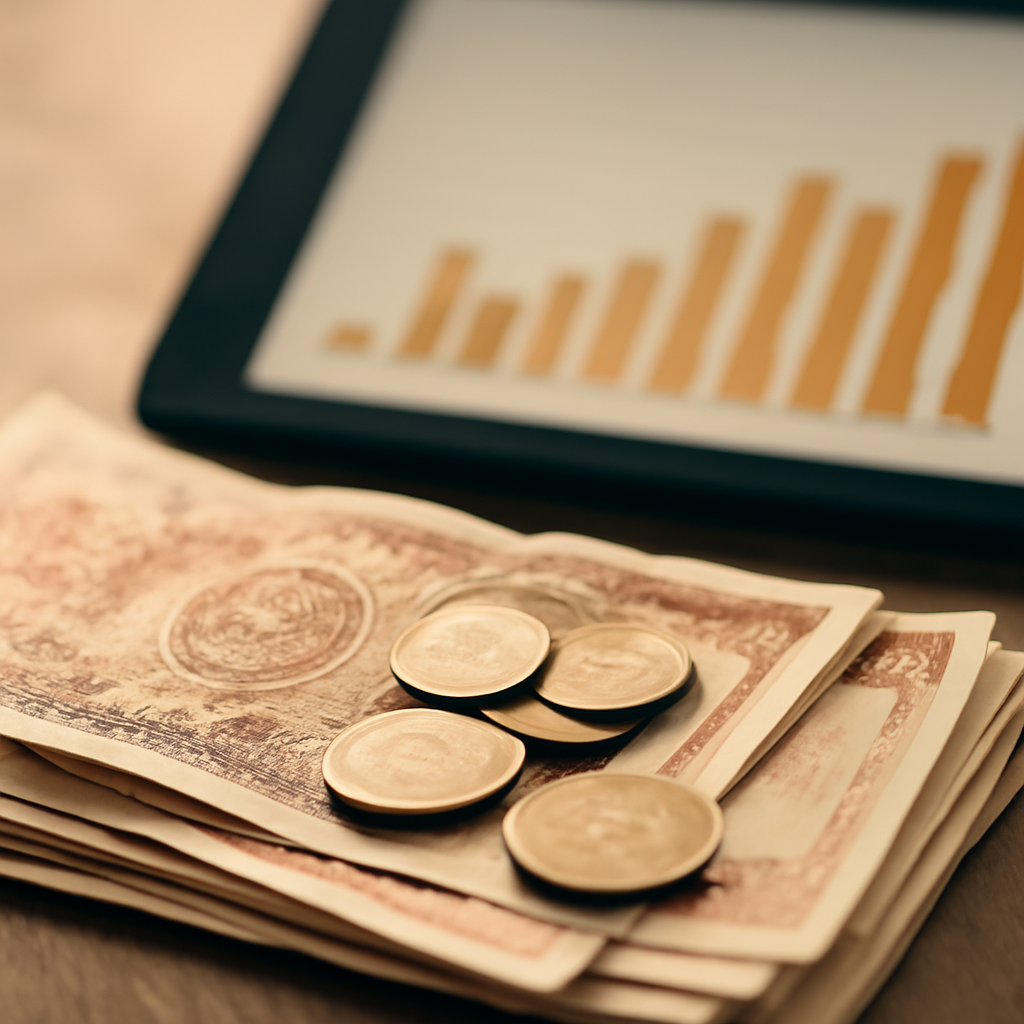 Leii moldovenești și date financiare, simbolizând fluctuațiile economice.
