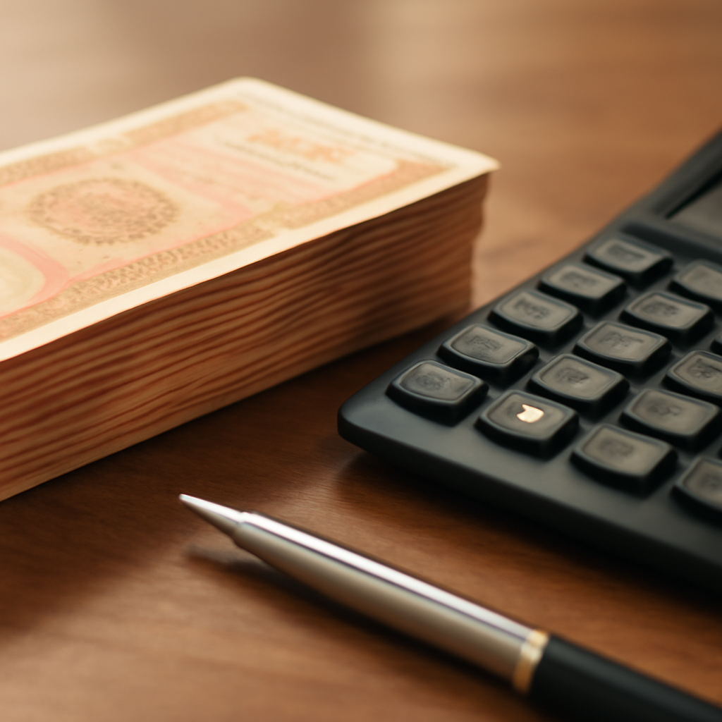 Bancnote Lei și calculator, simbolizând gestionarea finanțelor personale.